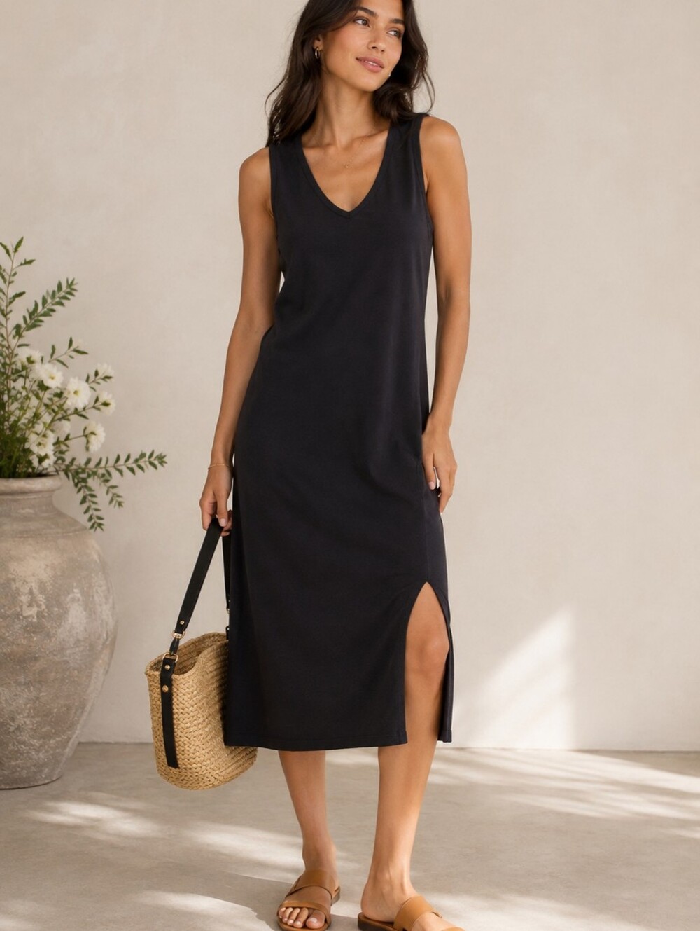 Sundry Love Made Me Do It Cotton Midi Tank Dress Charcoal Gray Size S